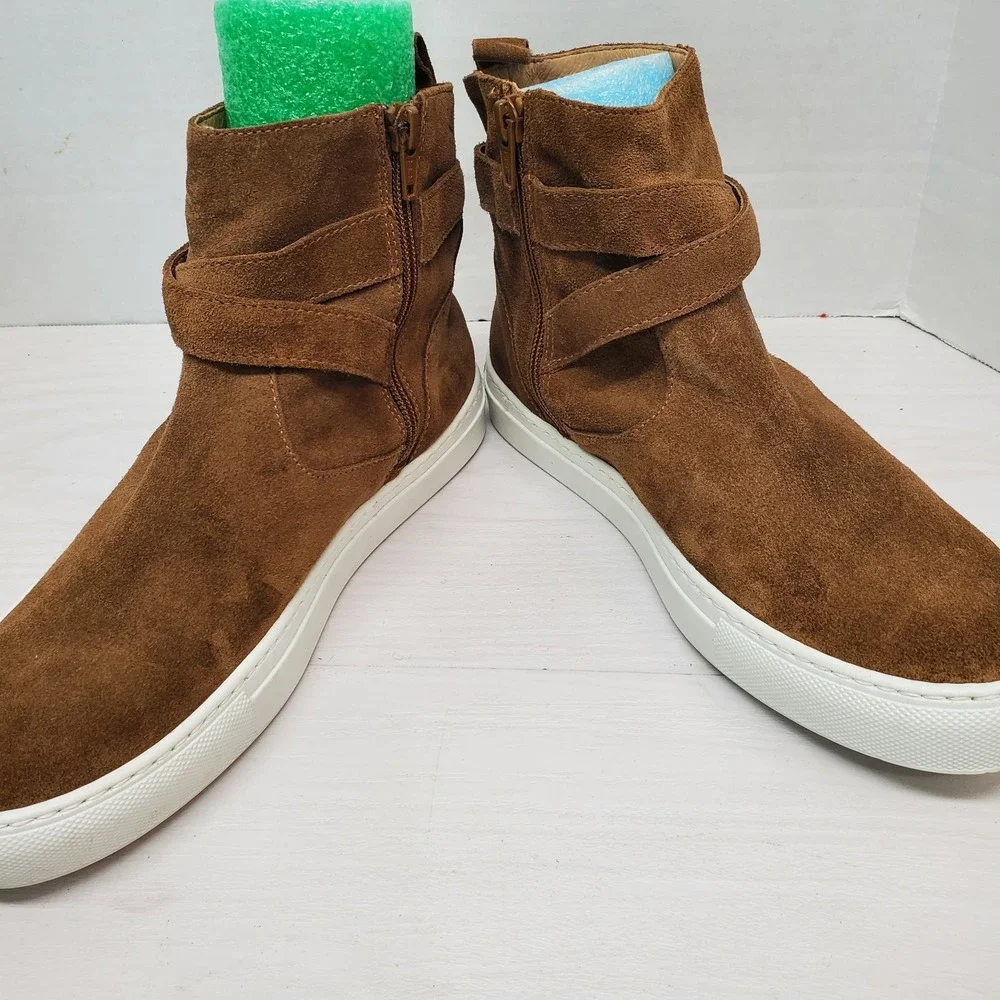 GARNET HILL Enna Chestnut Italian Suede‎ Leather Buckle Booties Sneakers Size 37